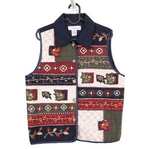 VTG 90s Sweater Vest S Tapestry Wool Embroidered Stitched Fall Leaves Momcore